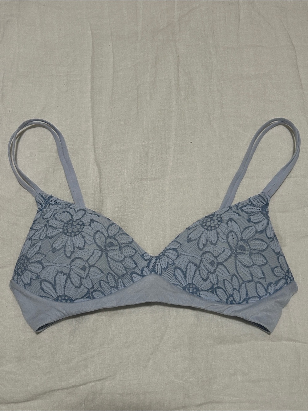 Aerie Light Blue Floral Lace design Real Sunnie Wireless Pushup Bra